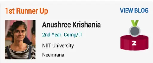Anushree Krishania - 1st Runner Up